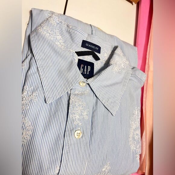 GAP Men’s Casual Paisley Stripe Shirt Blue White Sz L - Picture 7 of 7